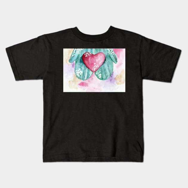 My heart belongs to you Watercolor Mittens Cute Kids T-Shirt by kristinedesigns
